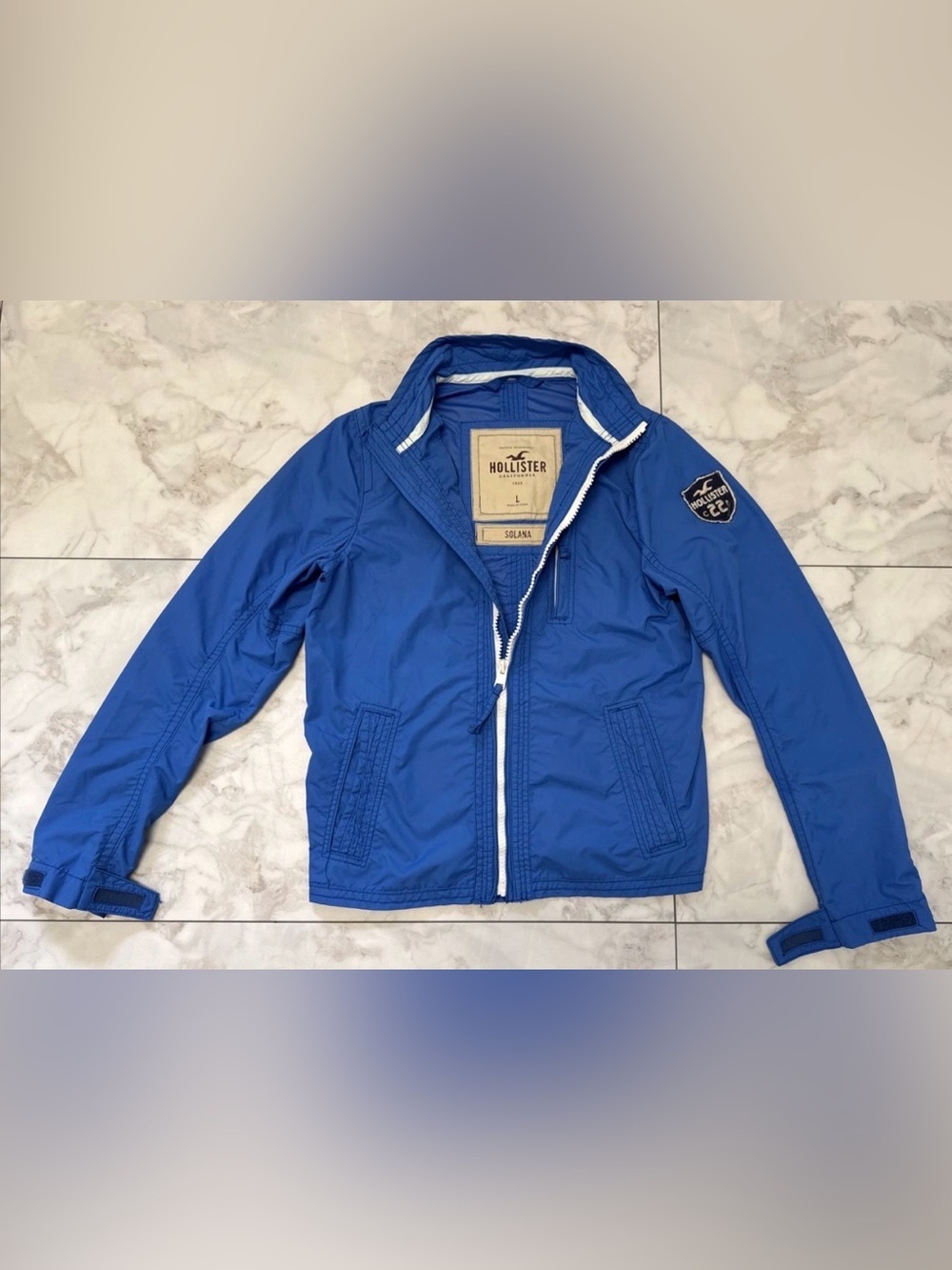 Vintage Hollister Jacket Mens Large Blue Nylon Solana Windbreaker Hiking Zip Y2K